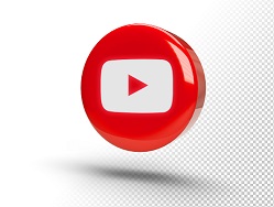 glowing youtube logo on a realistic 3d circle